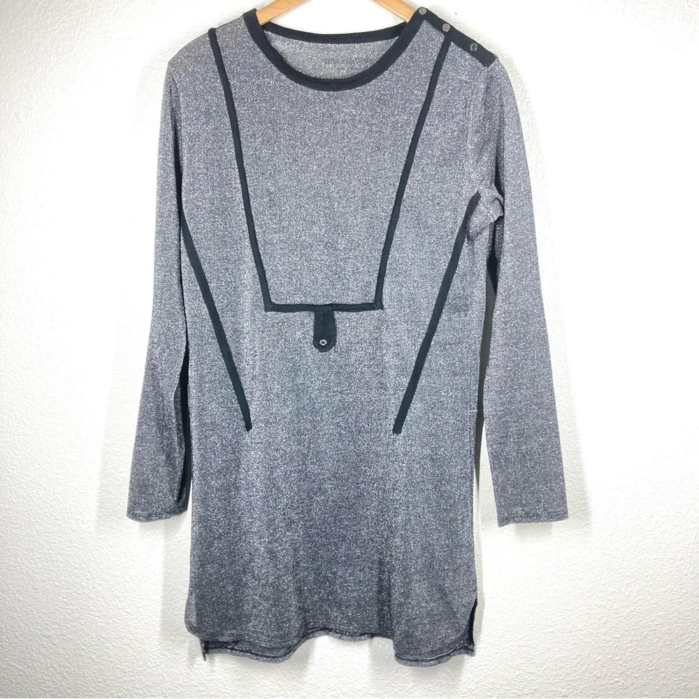 Zadig & Voltaire Metallic Dress Small Crew Neck Long Sleeves Silver Black - Picture 2 of 16